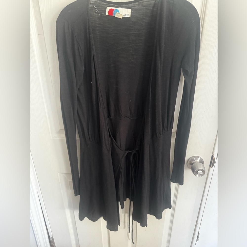 FP Beach Black Full Swing Tie Neck Tunic Swimsuit Coverup Womens XS Vacation